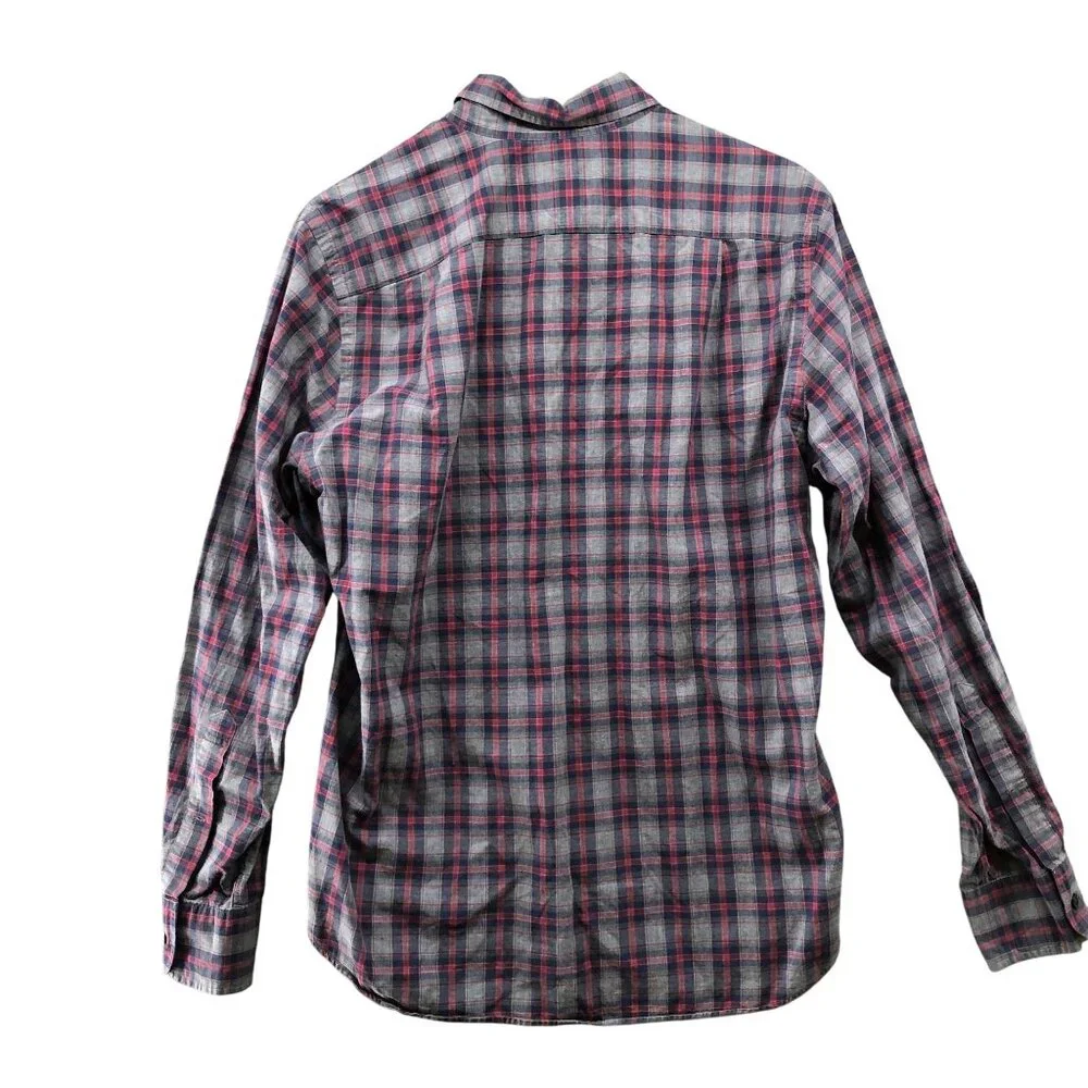 J. Crew‎ Button Down Shirt Mens S Navy Red Plaid Long Sleeve Cotton
